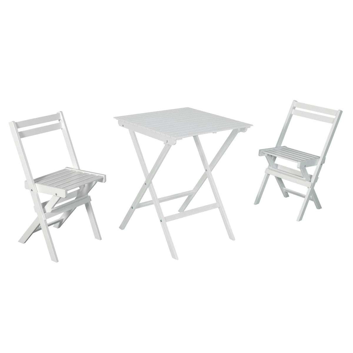 Folding Bistro Set Acacia, Table and 2 Chairs - White